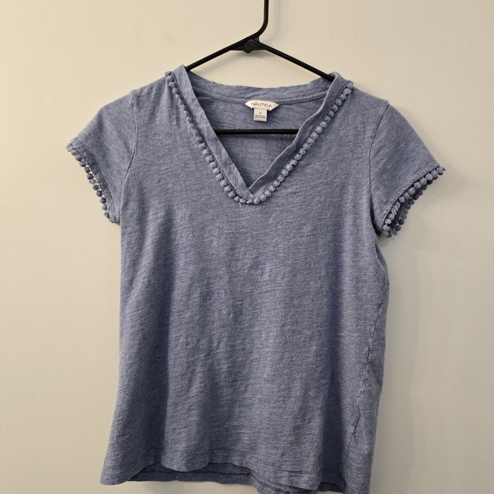 Nautica Ladies Heather Blue 100% Cotton Soft Tee - Size Small
